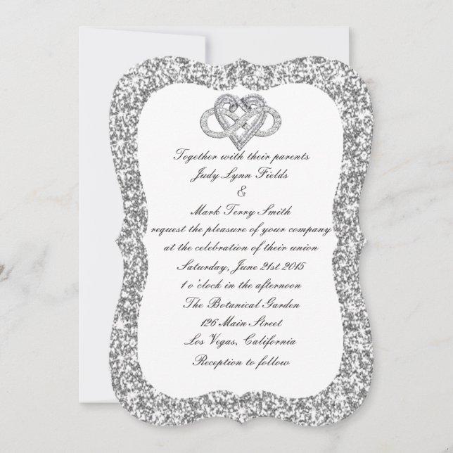 Silver Glitter Infinity Heart Wedding Invitation (Front)