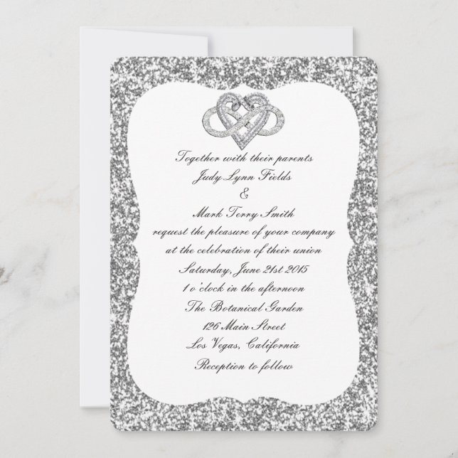 Silver Glitter Infinity Heart Wedding Invitation (Front)