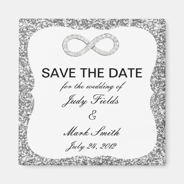 Silver Glitter Infinity Save The Date Magnet (Front)