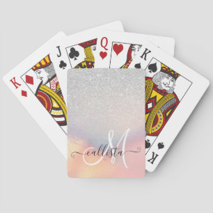 Silver Glitter Iridescent Holographic Gradient Playing Cards