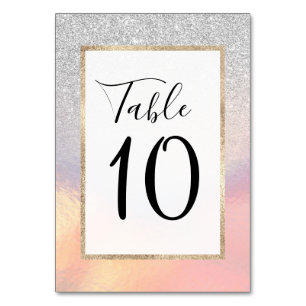 Silver Glitter Iridescent Holographic Gradient Table Number