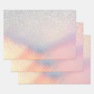Silver Glitter Iridescent Holographic Gradient Wrapping Paper Sheet