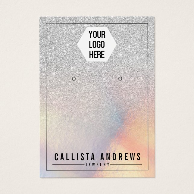 Silver Glitter Iridescent Logo Earring Display (Front)