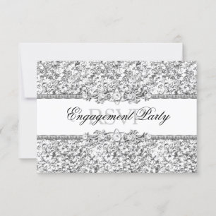 Silver Glitter & Jewel Engagement Party RSVP Invitation