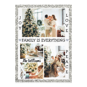 Silver Glitter Joy Love Peace Family Name & Photo Print