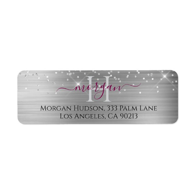 Silver Glitter & Large Monogram, Maroon Name (Front)