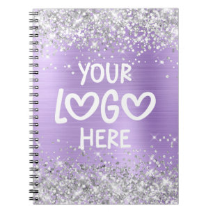 Silver Glitter Lavender Faux Foil Business Logo Notebook