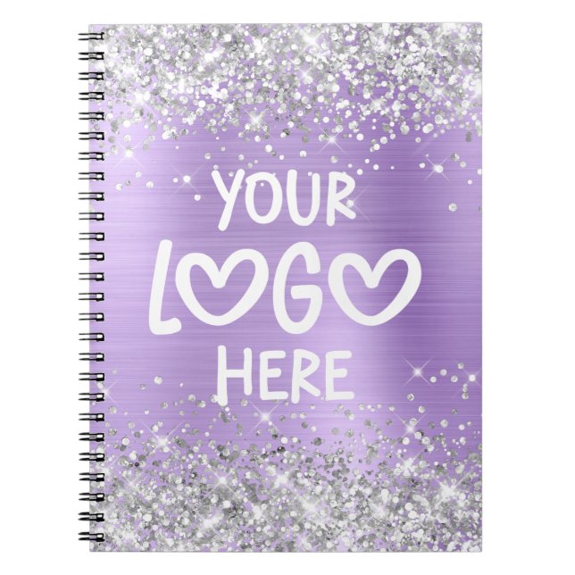 Silver Glitter Lavender Faux Foil Business Logo Notebook (Front)