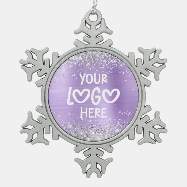 Silver Glitter Lavender Faux Foil Business Logo Snowflake Pewter Christmas Ornament (Front)