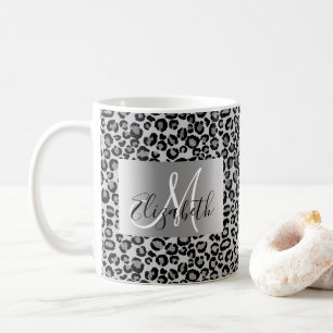 SIlver Glitter Leopard Monogram Fun Coffee Mug
