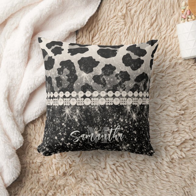 Silver Glitter Leopard Print Cushion (Blanket)