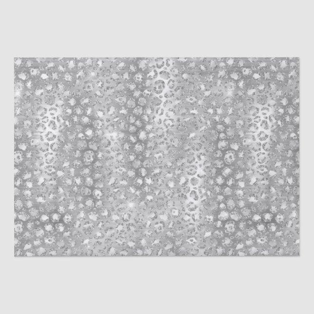 Silver Glitter Leopard Spots Metallic Animal Tissue Paper (Front)
