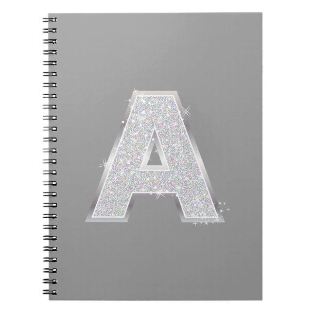 Silver Glitter Letter A Notebook (Front)