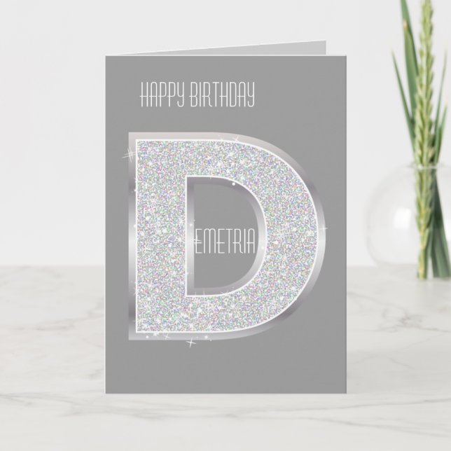 Silver Glitter Letter D Card (Front)