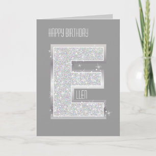 Silver Glitter Letter E Card