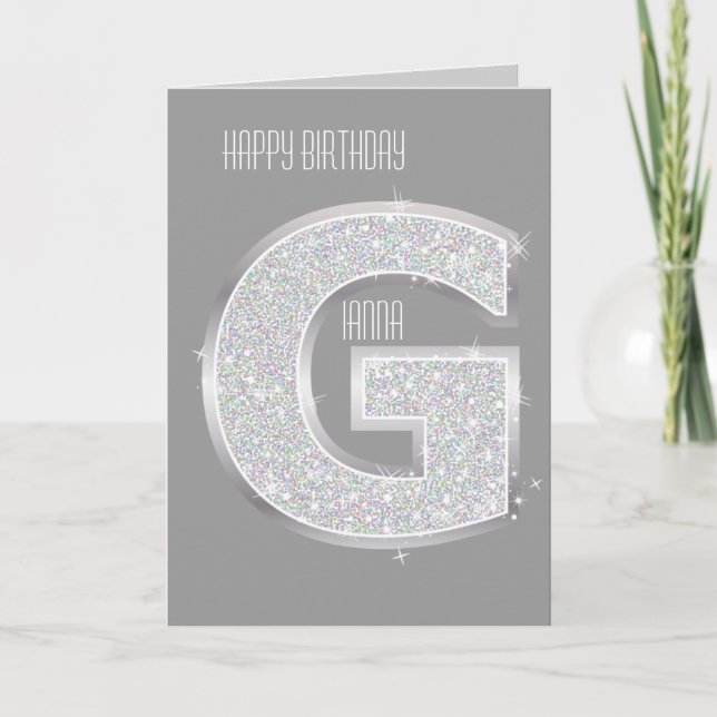 Silver Glitter Letter G Card (Front)