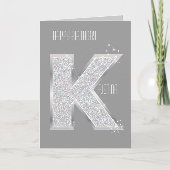 Silver Glitter Letter K Card (Front)