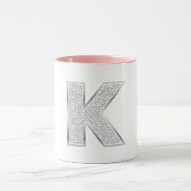 Silver Glitter letter K Mug (Center)