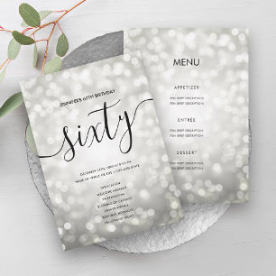 Silver Glitter Light 60th Birthday Menu Program Invitation