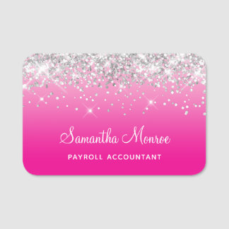 Silver Glitter Light and Hot Pink Ombre Name Tag