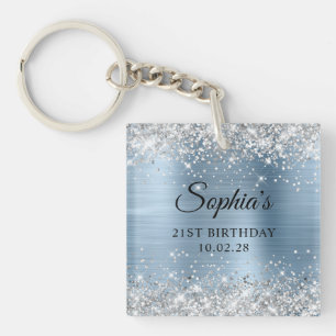 Silver Glitter Light Blue Foil 21st Birthday Photo Key Ring