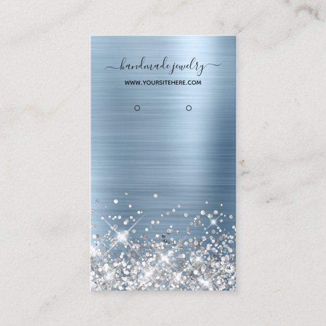 Silver Glitter Light Blue Foil Earring Display Business Card (Front)