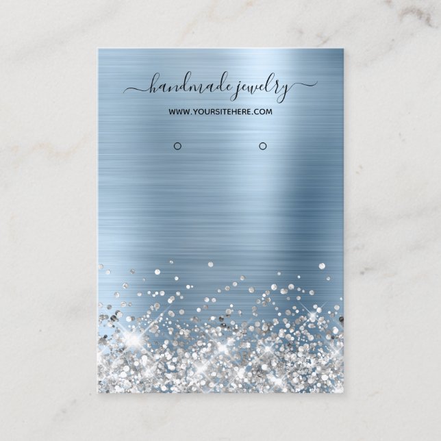 Silver Glitter Light Blue Foil Earring Display Business Card (Front)