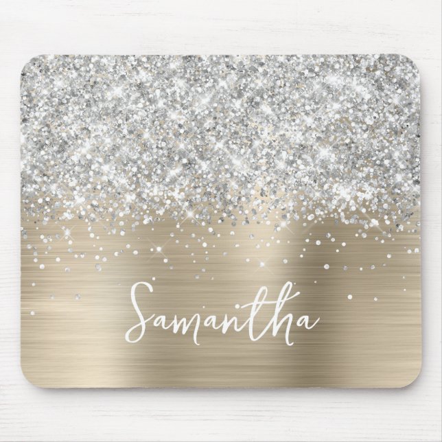 Silver Glitter Light Gold Glam Name Mouse Pad (Front)