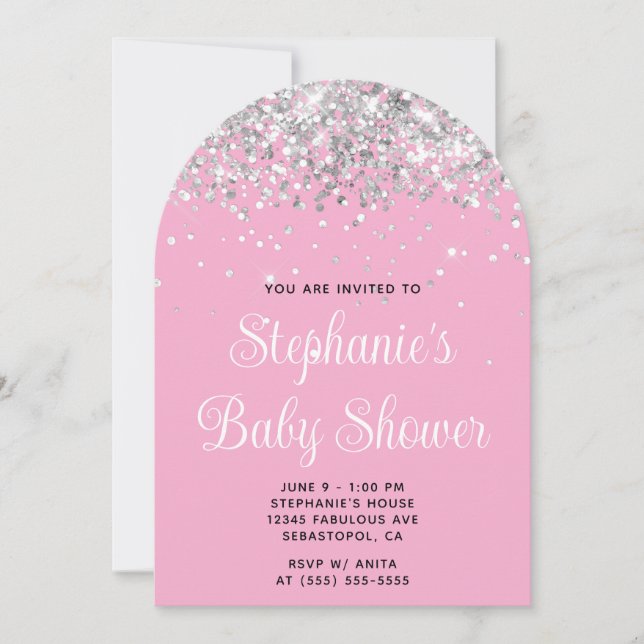 Silver Glitter Light Pink Baby Shower Invitation (Front)