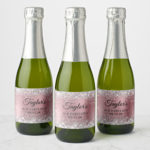 Silver Glitter Light Pink Foil 40 & Fabulous Sparkling Wine Label
