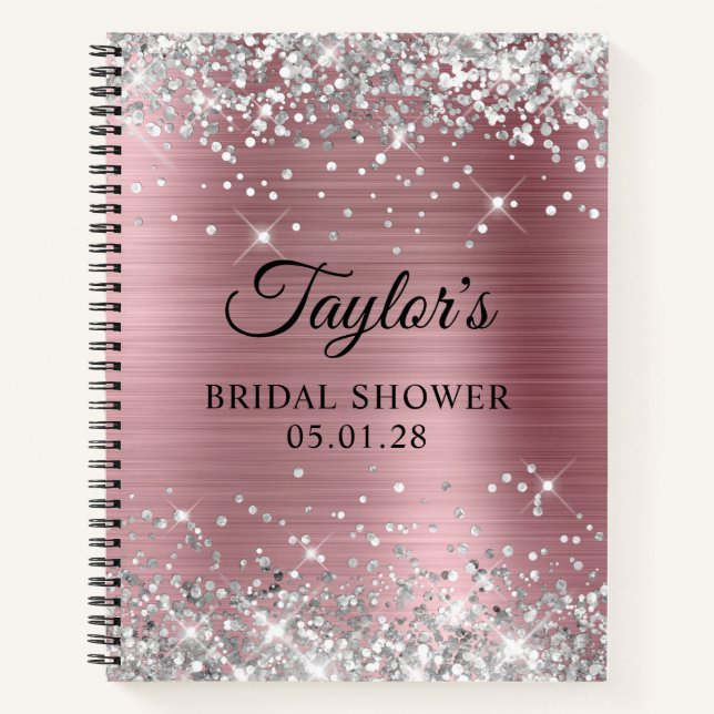 Silver Glitter Light Pink Foil Bridal Shower Guest Notebook (Front)
