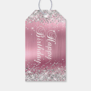 Silver Glitter Light Pink Foil Happy Birthday Gift Tags
