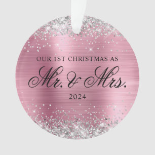 Silver Glitter Light Pink Foil Our 1st Christmas Ornament
