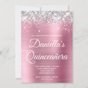 Silver Glitter Light Pink Foil Quinceañera Invitation