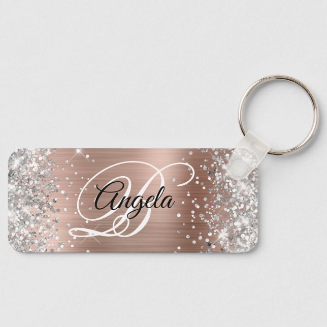 Silver Glitter Light Purple Foil Fancy Monogram Key Ring (Front)