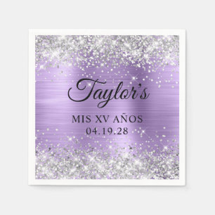 Silver Glitter Light Purple Foil Mis XV Anos Napkin