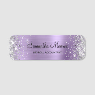 Silver Glitter Light Purple Foil Name Tag