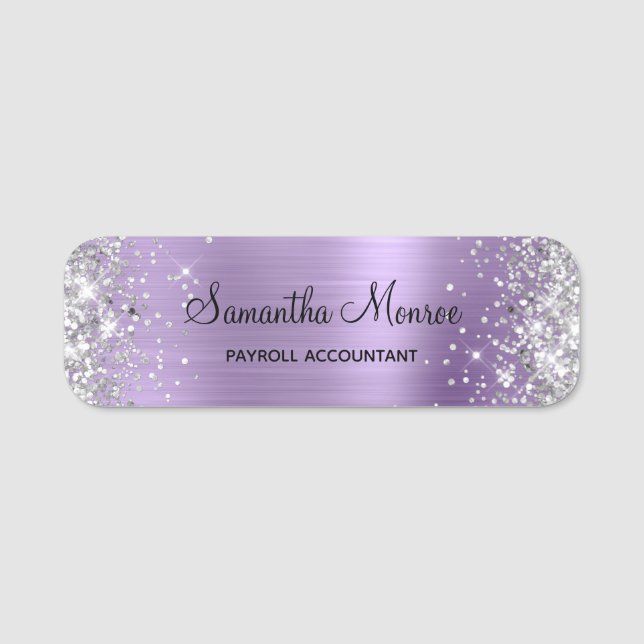 Silver Glitter Light Purple Foil Name Tag (Front)