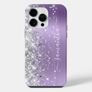 Silver Glitter Light Purple Glam Girly Signature iPhone 14 Pro Max Case