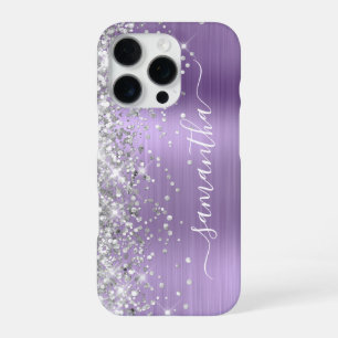 Silver Glitter Light Purple Metallic Girly iPhone 16 Pro Case