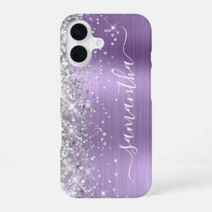 Silver Glitter Light Purple Metallic Signature iPhone 16 Case