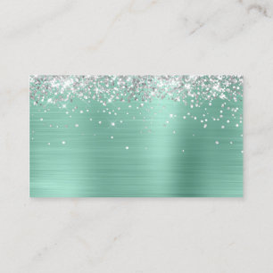 Silver Glitter Light Teal Foil Blank Place Card