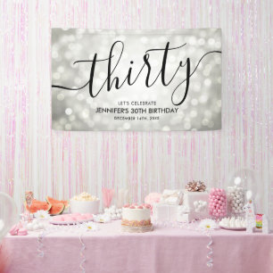 Silver Glitter Lights 30th Birthday Banner