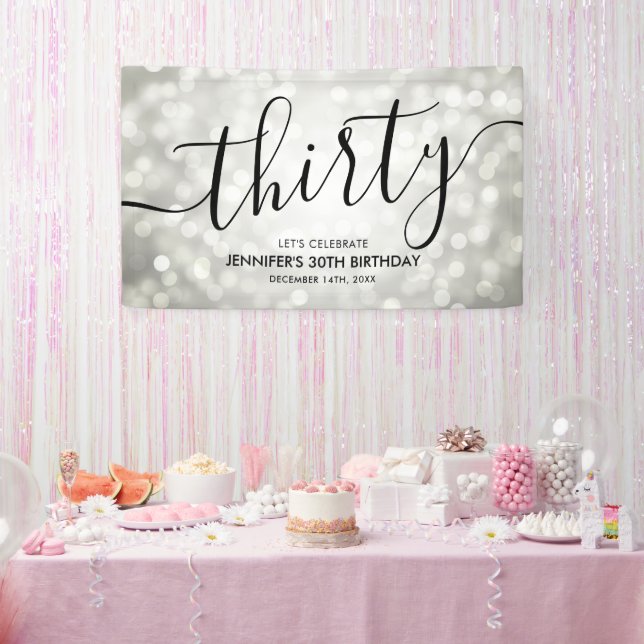 Silver Glitter Lights 30th Birthday  Banner (Party)