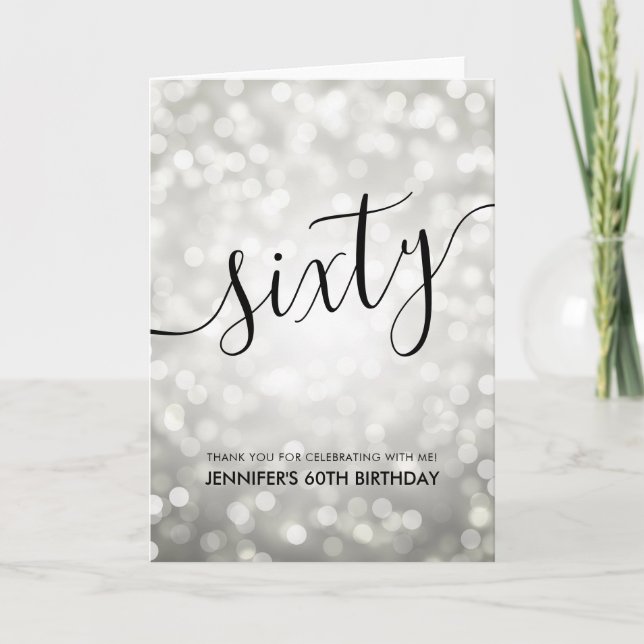 Silver Glitter Lights 60th Birthday Thank You Card (Front)
