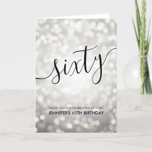 Silver Glitter Lights 60th Birthday Thank You Card