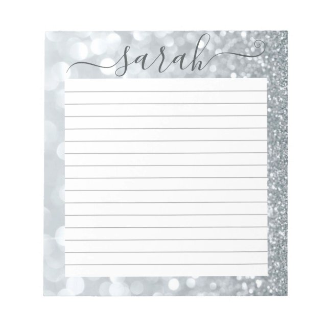 Silver Glitter Lined Personalised Notepad (Front)