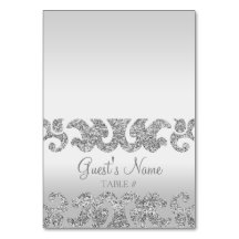 Silver Glitter Look Custom Wedding Escort Cards
