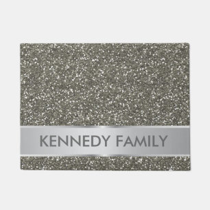 Silver Glitter Look Family Name Doormat
