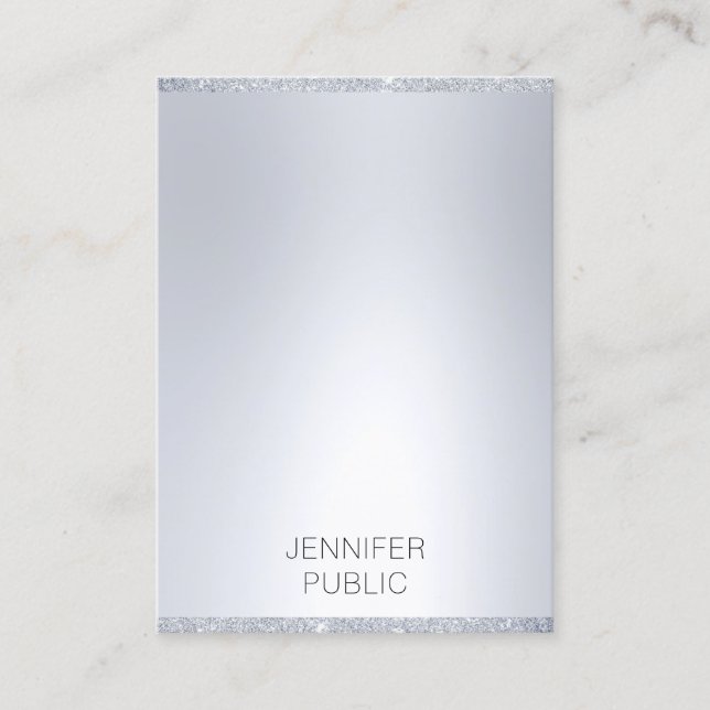 Silver Glitter Look Modern Minimalist Professional Business Card (Front)
